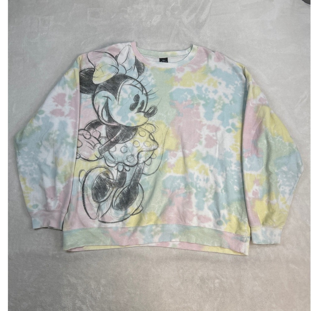 Disney Minnie Mouse Sweatshirt Women 2X Plus Multicolor Pastel Tie Dye Sketch